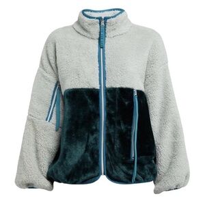 UGG Women's Marlene Sherpa Gray Dark Green Teddy Zip Up Jacket XL